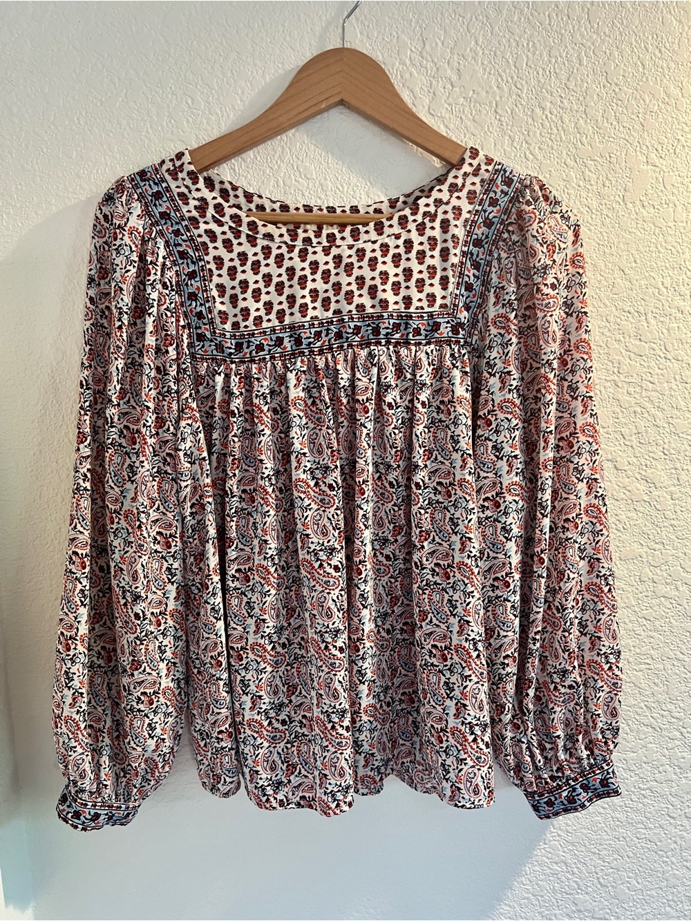 GAP Paisley Mixed Print Square Neck Peasant Blouse S